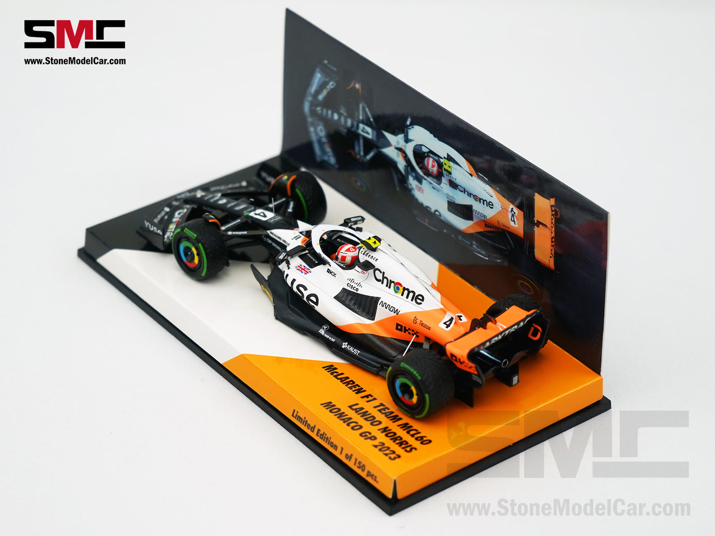 Mclaren F1 MCL60 #4 Lando Norris Monaco GP 2023 Triple Crown Livery 1:43 MINICHAMPS High Box