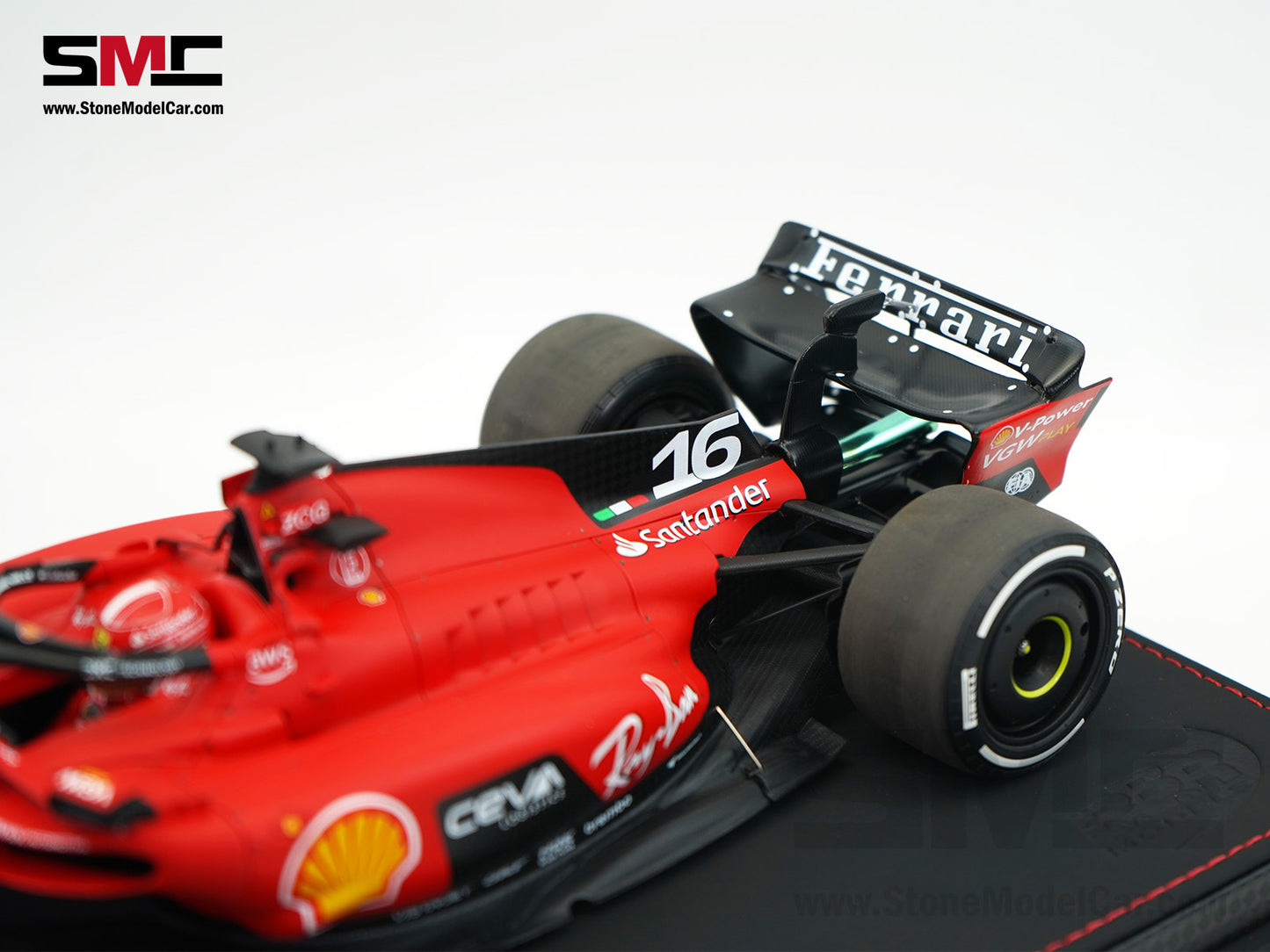 Ferrari F1 SF-23 #16 Charles Leclerc Singapore GP 2023 BBR 1:18 with Leather Base