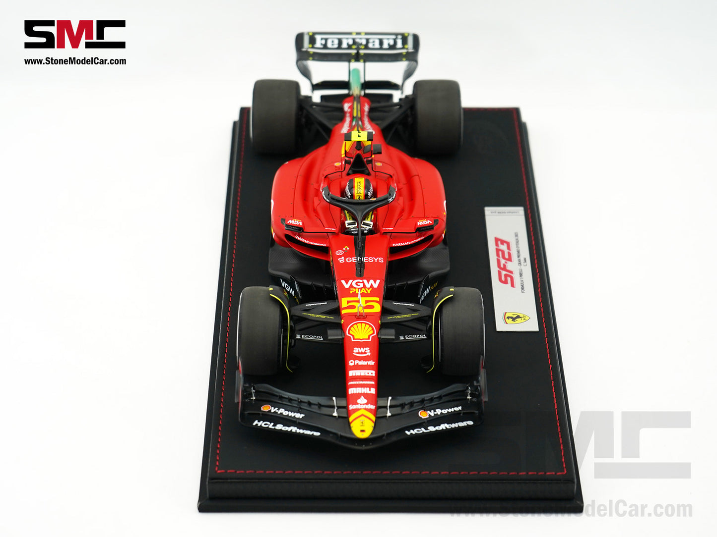 Ferrari F1 SF-23 #55 Carlos Sainz Italy Monza GP 2023 BBR 1:18 with Leather Base