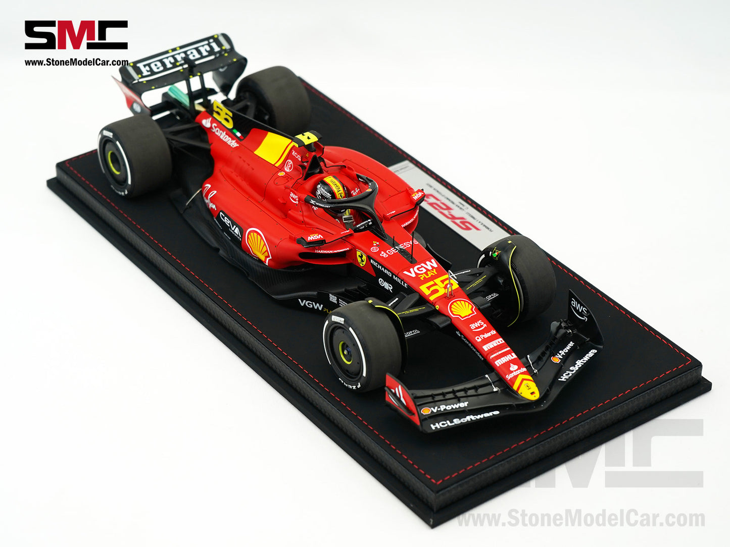 Ferrari F1 SF-23 #55 Carlos Sainz Italy Monza GP 2023 BBR 1:18 with Leather Base