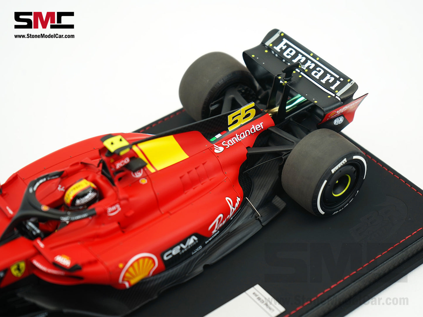 Ferrari F1 SF-23 #55 Carlos Sainz Italy Monza GP 2023 BBR 1:18 with Leather Base