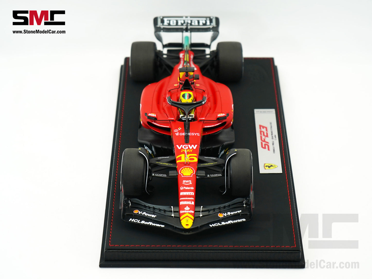 Ferrari F1 SF-23 #16 Charles Leclerc Italy Monza GP 2023 BBR 1:18 with Leather Base