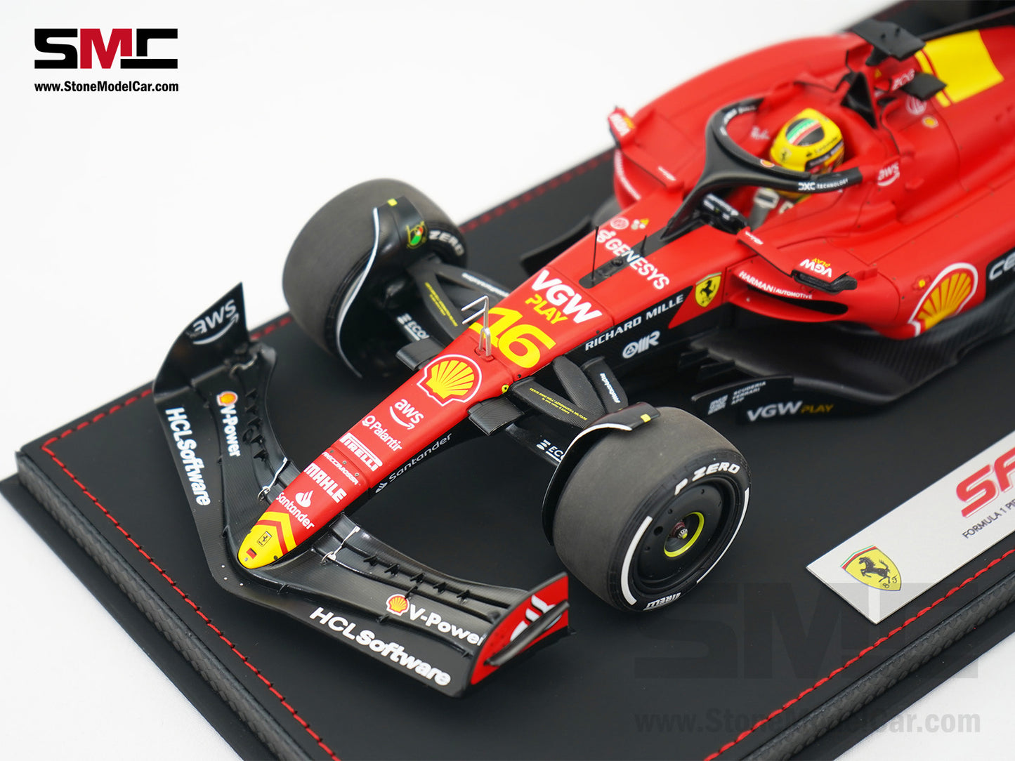 Ferrari F1 SF-23 #16 Charles Leclerc Italy Monza GP 2023 BBR 1:18 with Leather Base