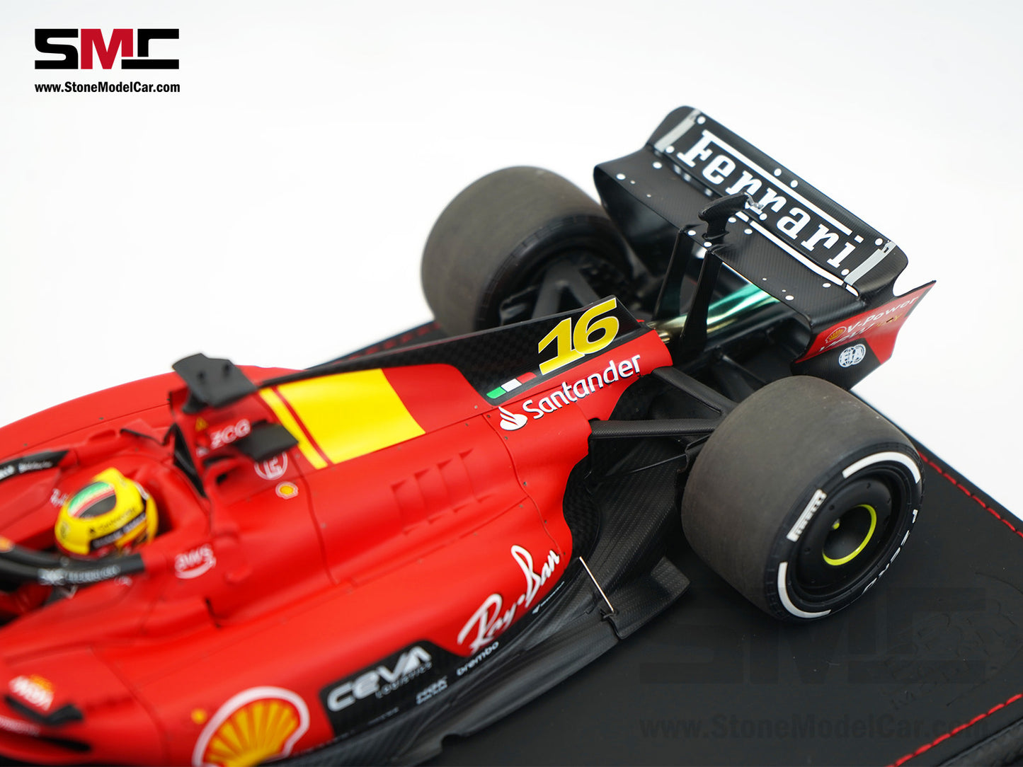 Ferrari F1 SF-23 #16 Charles Leclerc Italy Monza GP 2023 BBR 1:18 with Leather Base