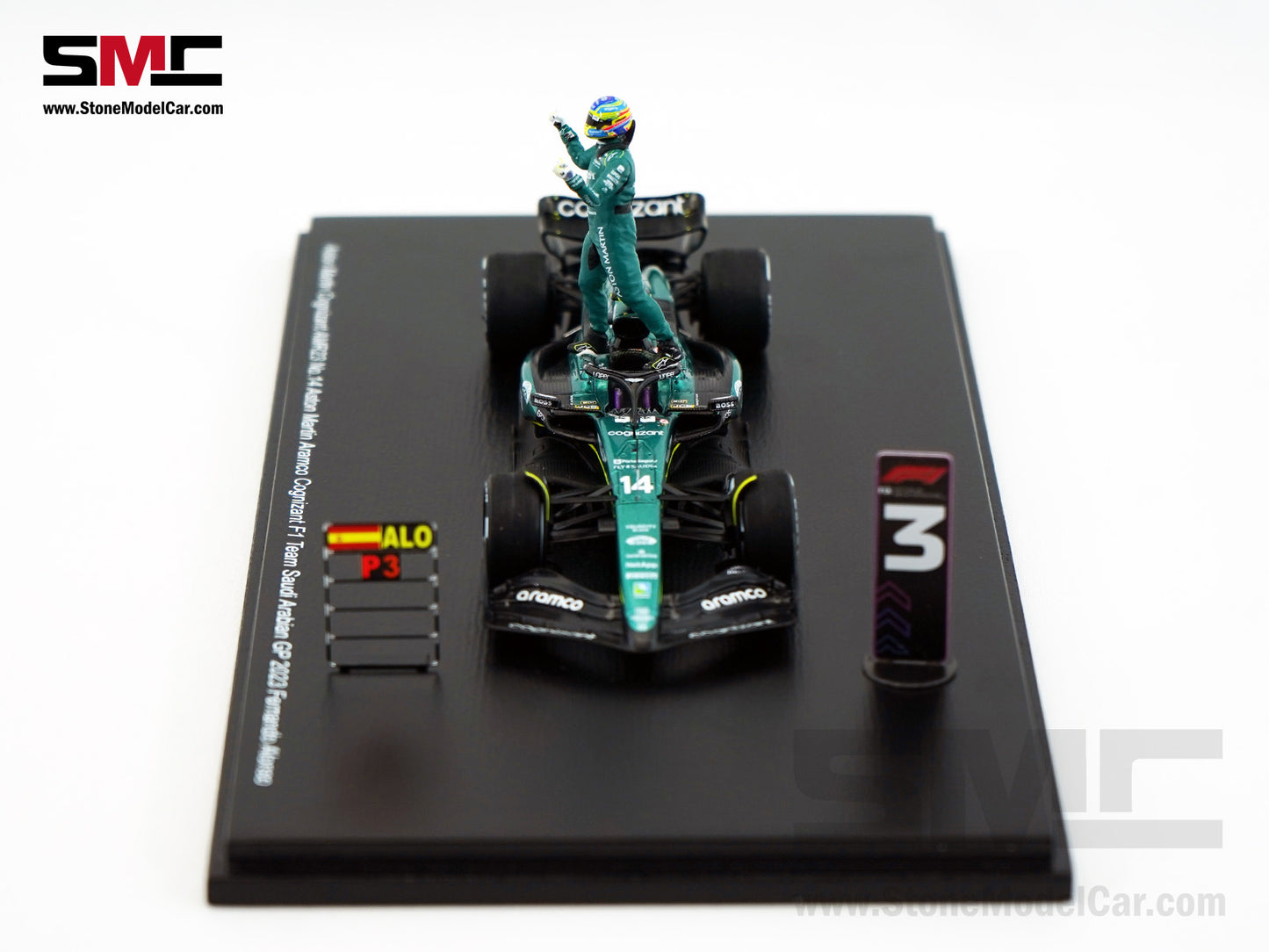 Aston Martin F1 AMR23 #14 Fernando Alonso Saudi Arabian GP 100th Career Podium 2023 1:43 Spark Figure Edition