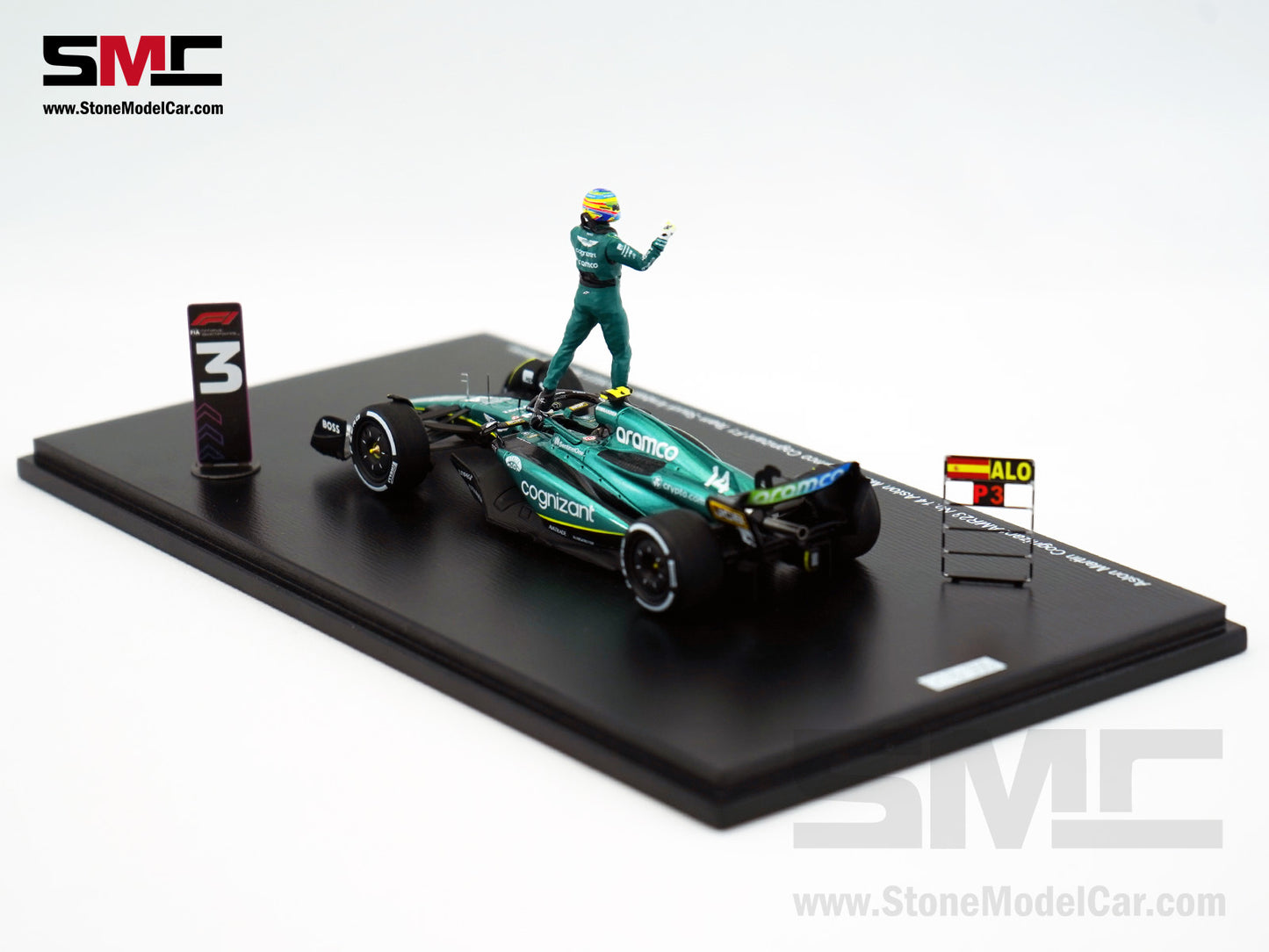 Aston Martin F1 AMR23 #14 Fernando Alonso Saudi Arabian GP 100th Career Podium 2023 1:43 Spark Figure Edition