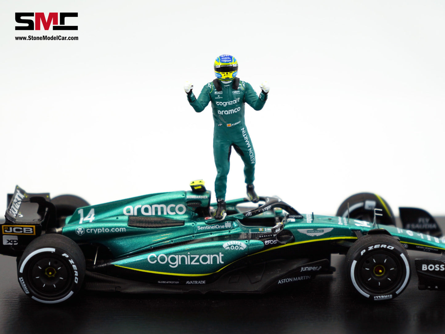 Aston Martin F1 AMR23 #14 Fernando Alonso Saudi Arabian GP 100th Career Podium 2023 1:43 Spark Figure Edition