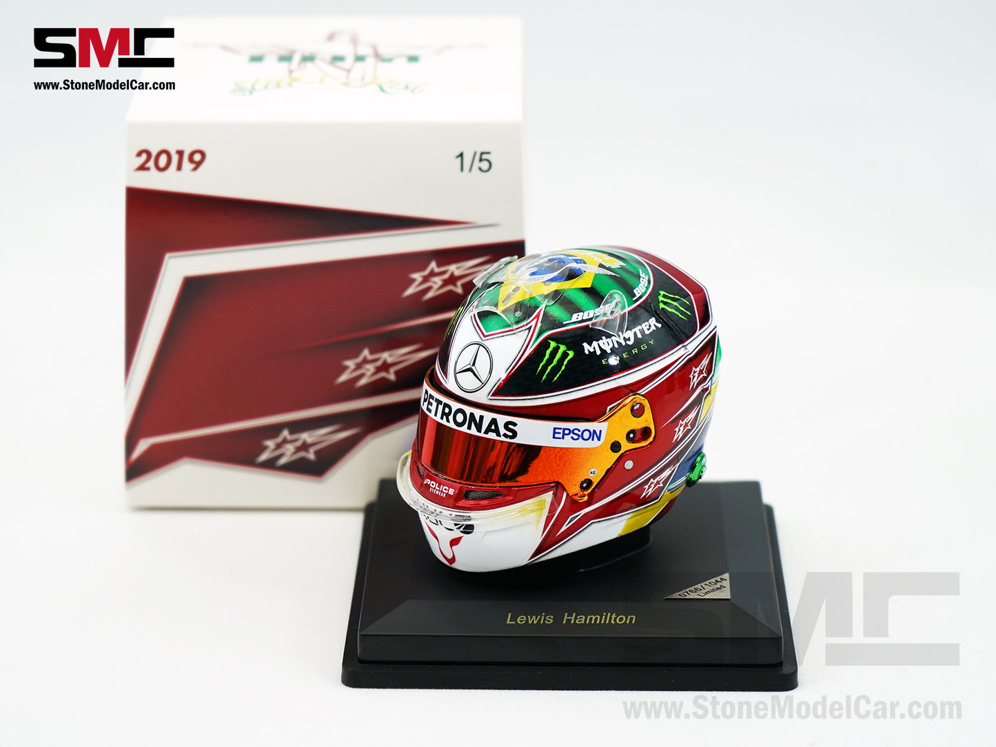 Mercedes F1 W10 #44 Lewis Hamilton Brazil GP 2019 6x Times World Champion Spark 1:5 Helmet