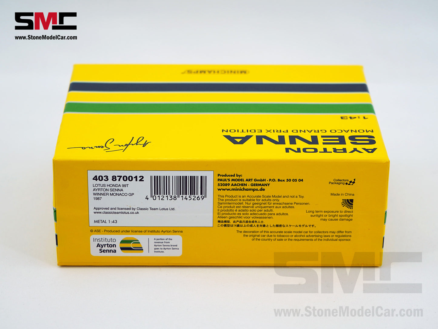 Lotus Honda F1 99T #12 Ayrton Senna Monaco GP Winner 1987 1:43 MINICHAMPS Gift Box