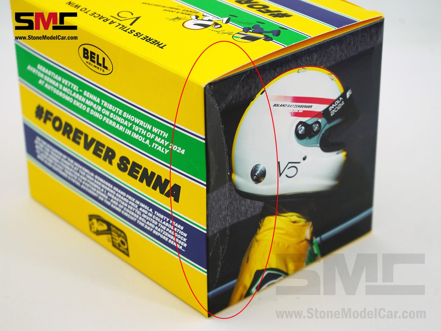 Minor Defect - Mclaren MP4/8 #8 Sebastian Vettel 2024 Imola Tribute Ayrton Senna 1:2 Arai Miniature Helmet