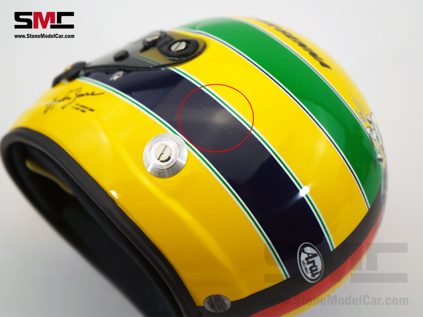 Minor Defect - Mclaren MP4/8 #8 Sebastian Vettel 2024 Imola Tribute Ayrton Senna 1:2 Arai Miniature Helmet