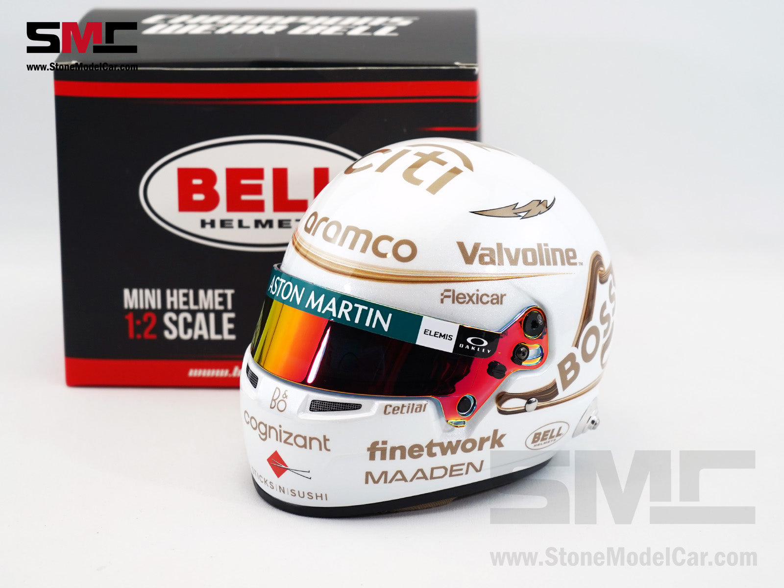bell alonso helmet Aston Martin F1 AMR25 #14 Fernando Alonso Chinese GP 2025 BELL 1:2 Min – Stone Model