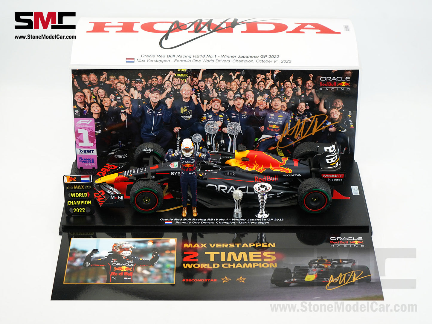 2022 World Champion #1 Max Verstappen Red Bull F1 RB18 Winner Japan GP Spark 1:18 Figure Special