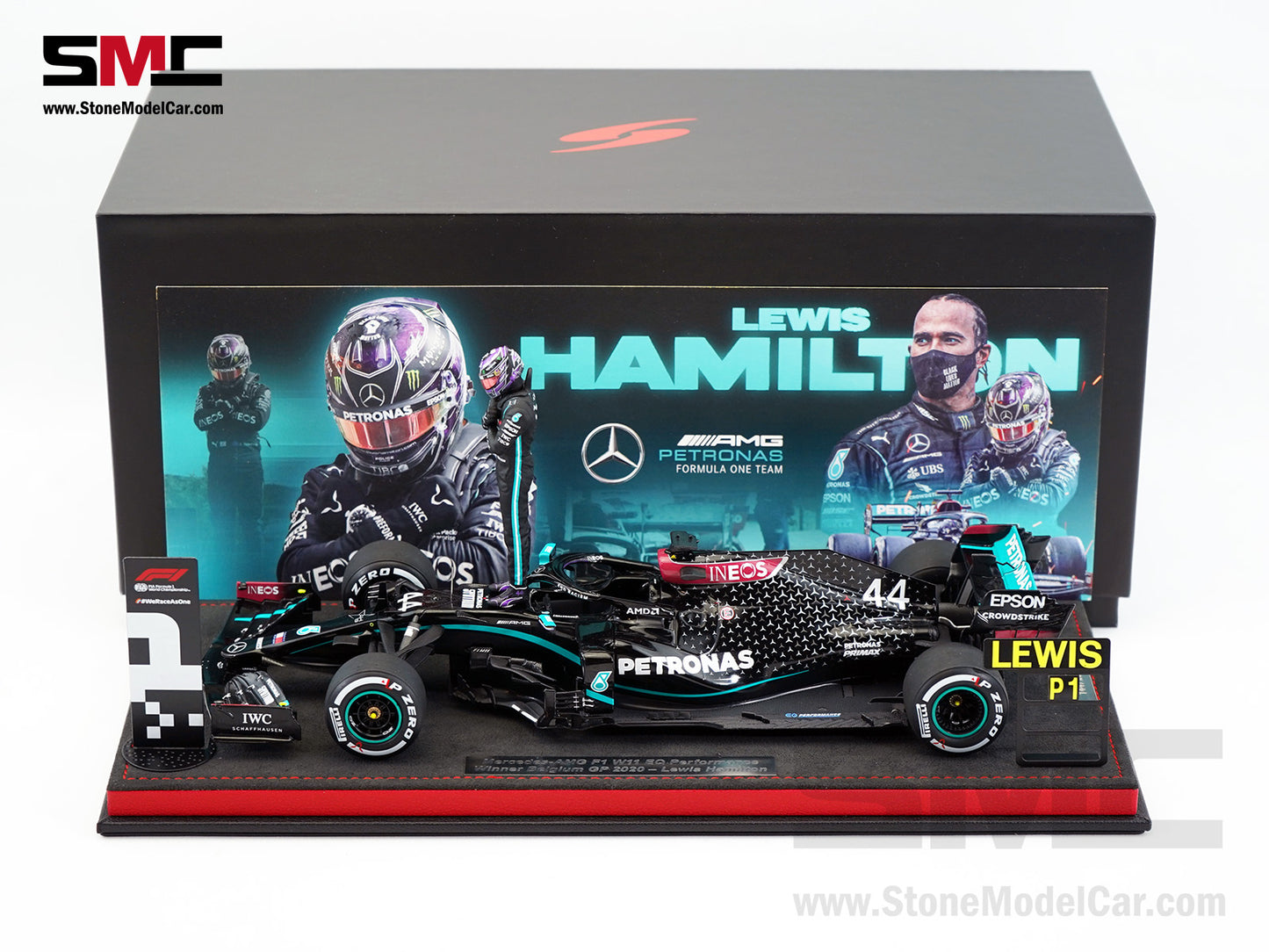2020 7x World Champion Mercedes F1 W11 #44 Lewis Hamilton Belgium GP 1:18 Spark Special Figure Edition