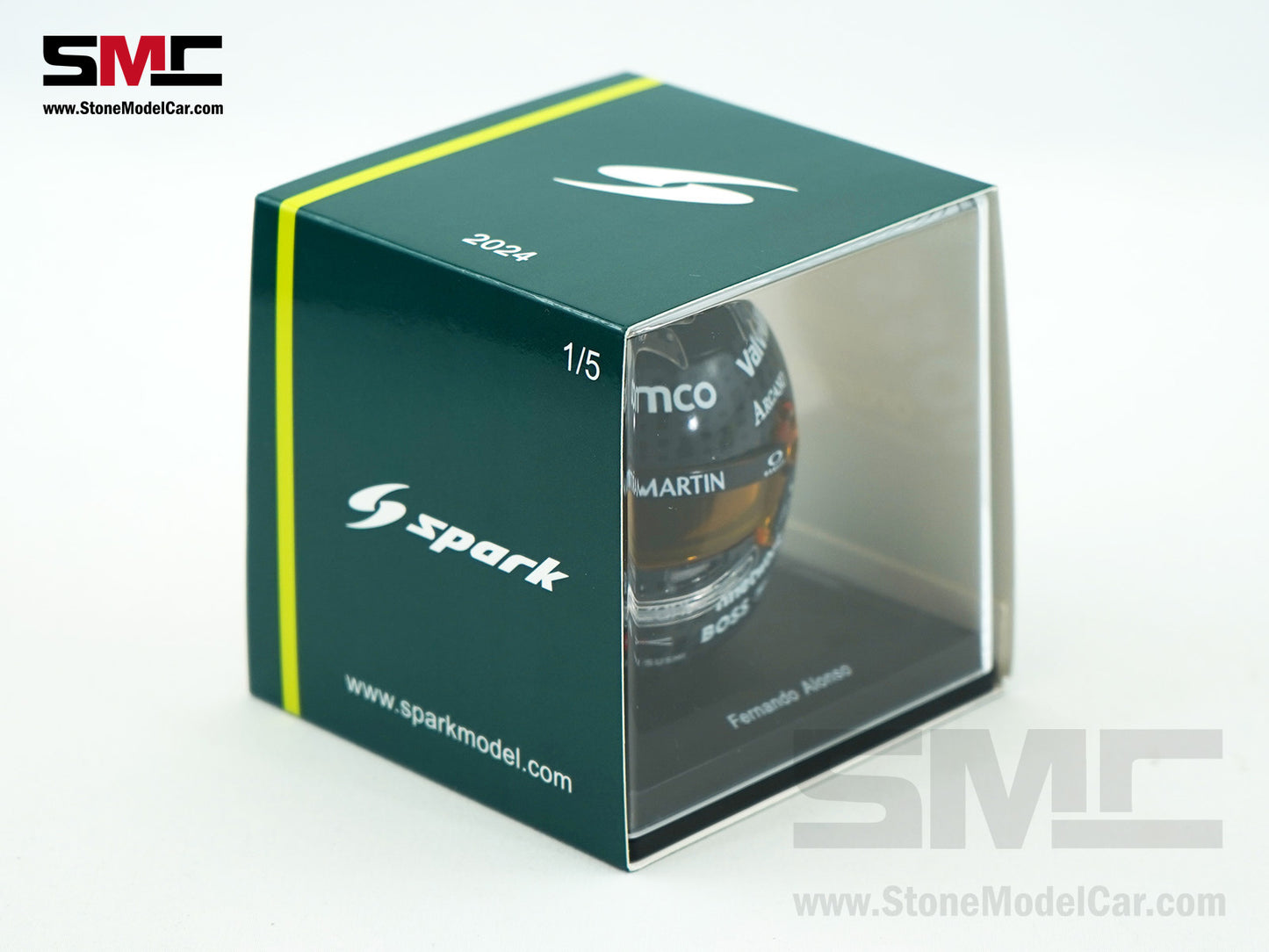 Aston Martin F1 AMR24 #14 Fernando Alonso British GP 2024 Spark 1:5 Miniature Helmet 5HF164