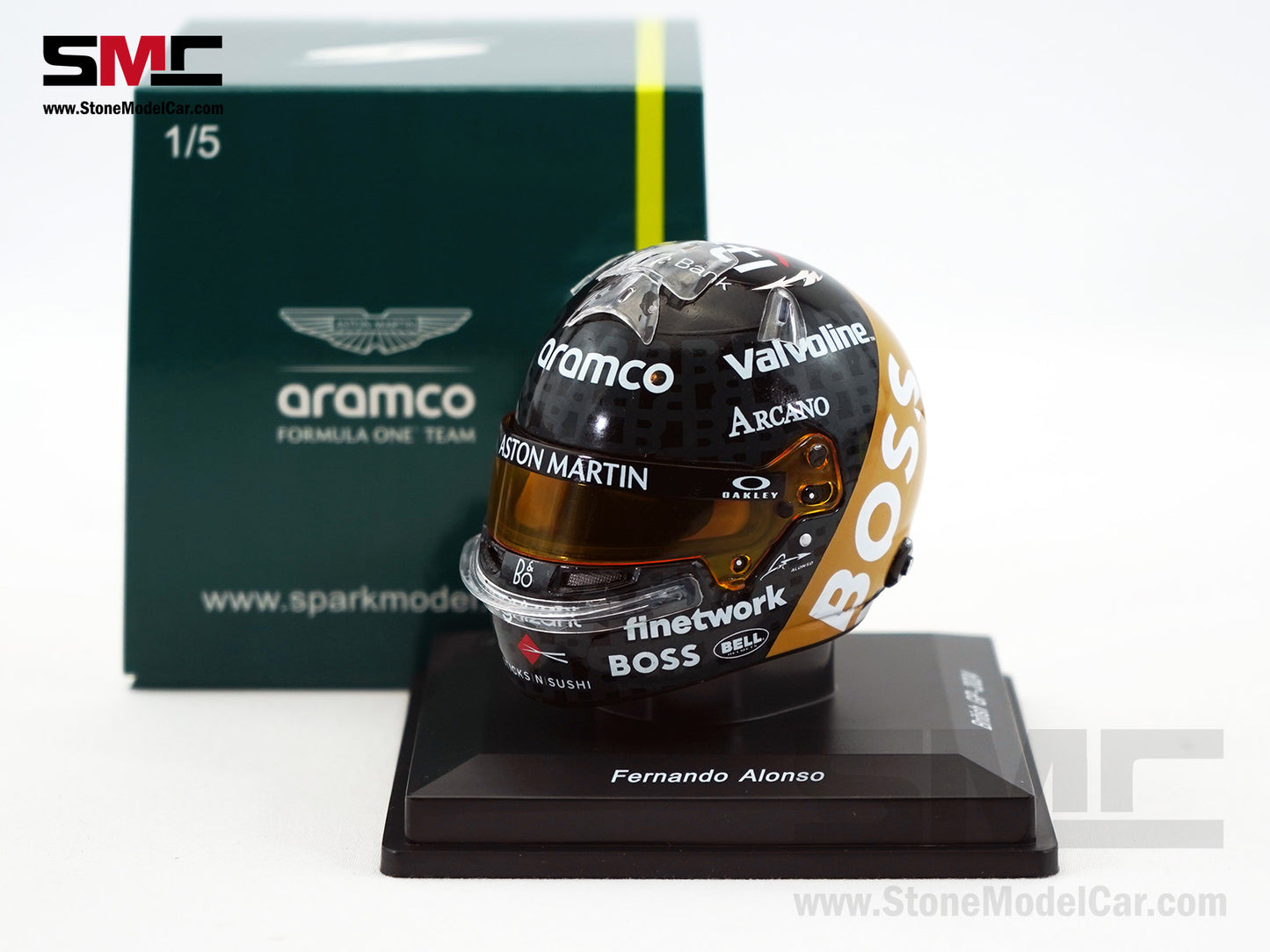 Aston Martin F1 AMR24 #14 Fernando Alonso British GP 2024 Spark 1:5 Miniature Helmet 5HF164