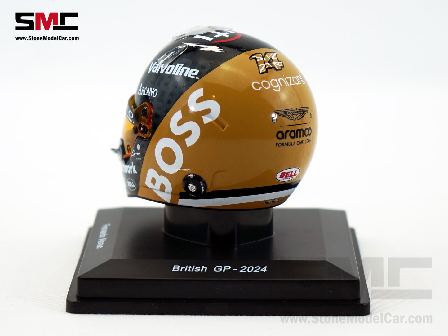 Aston Martin F1 AMR24 #14 Fernando Alonso British GP 2024 Spark 1:5 Miniature Helmet 5HF164