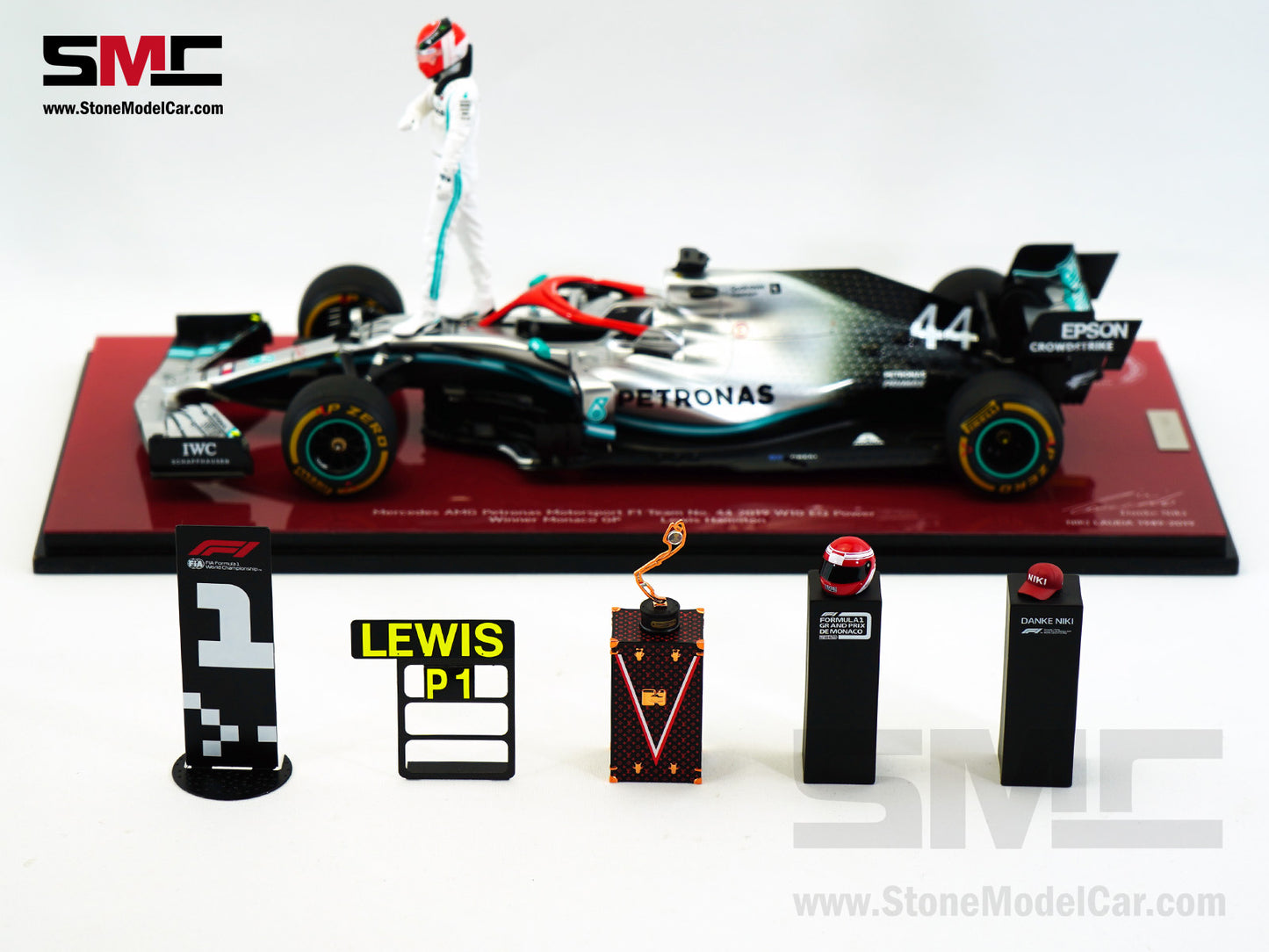 Mercedes AMG F1 W10 #44 Lewis Hamilton Monaco GP 2019 World Champion Spark 1:18 Figure Edition
