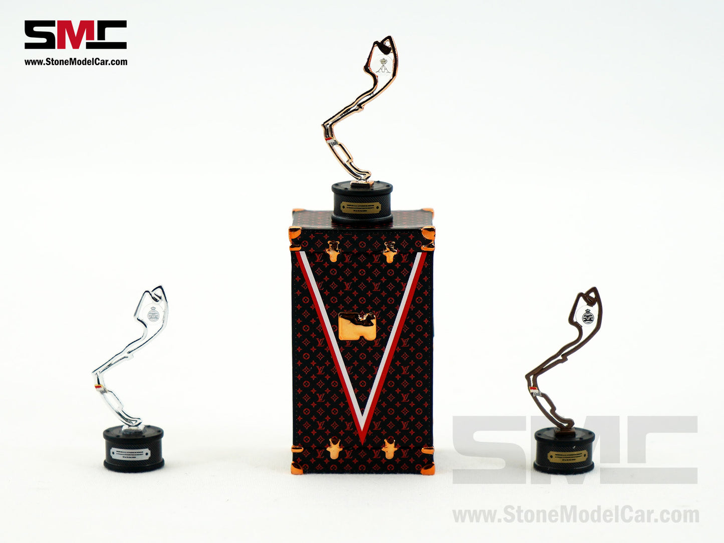 SMC F1 1:18 Monaco GP 4x pcs Trophy Set - Winner, 2nd and 3rd Place, Louis Vuitton Case
