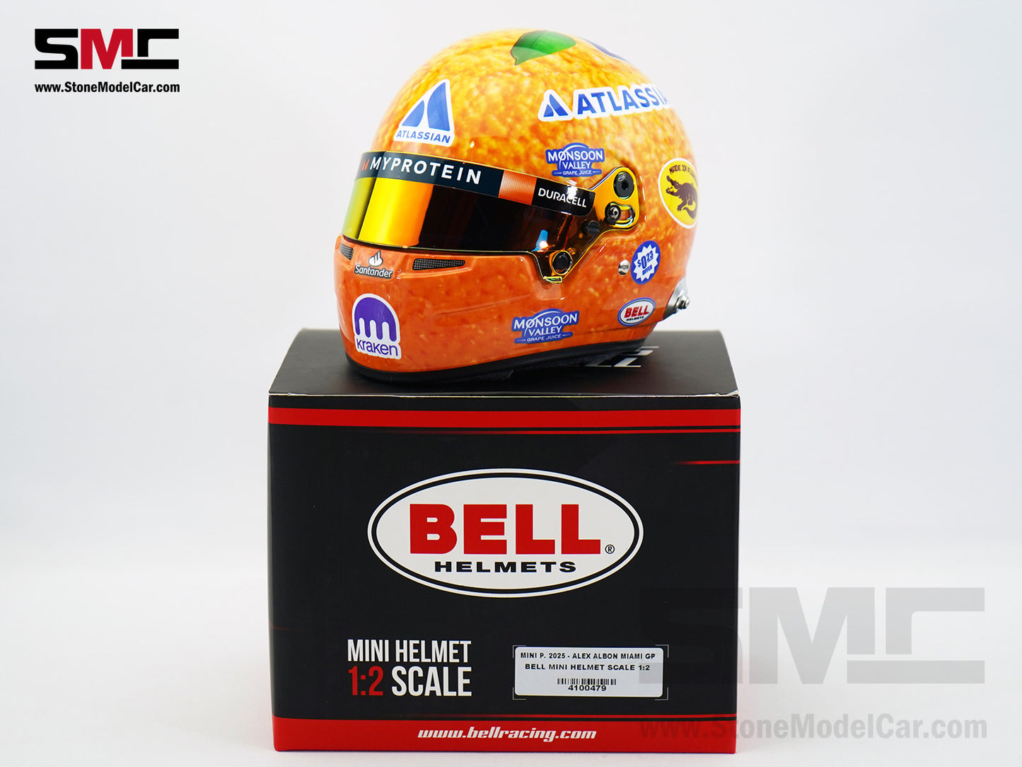 Williams F1 FW47 #23 Alexander Albon U.S. Miami GP 2025 Orange BELL 1:2 Miniature Helmet