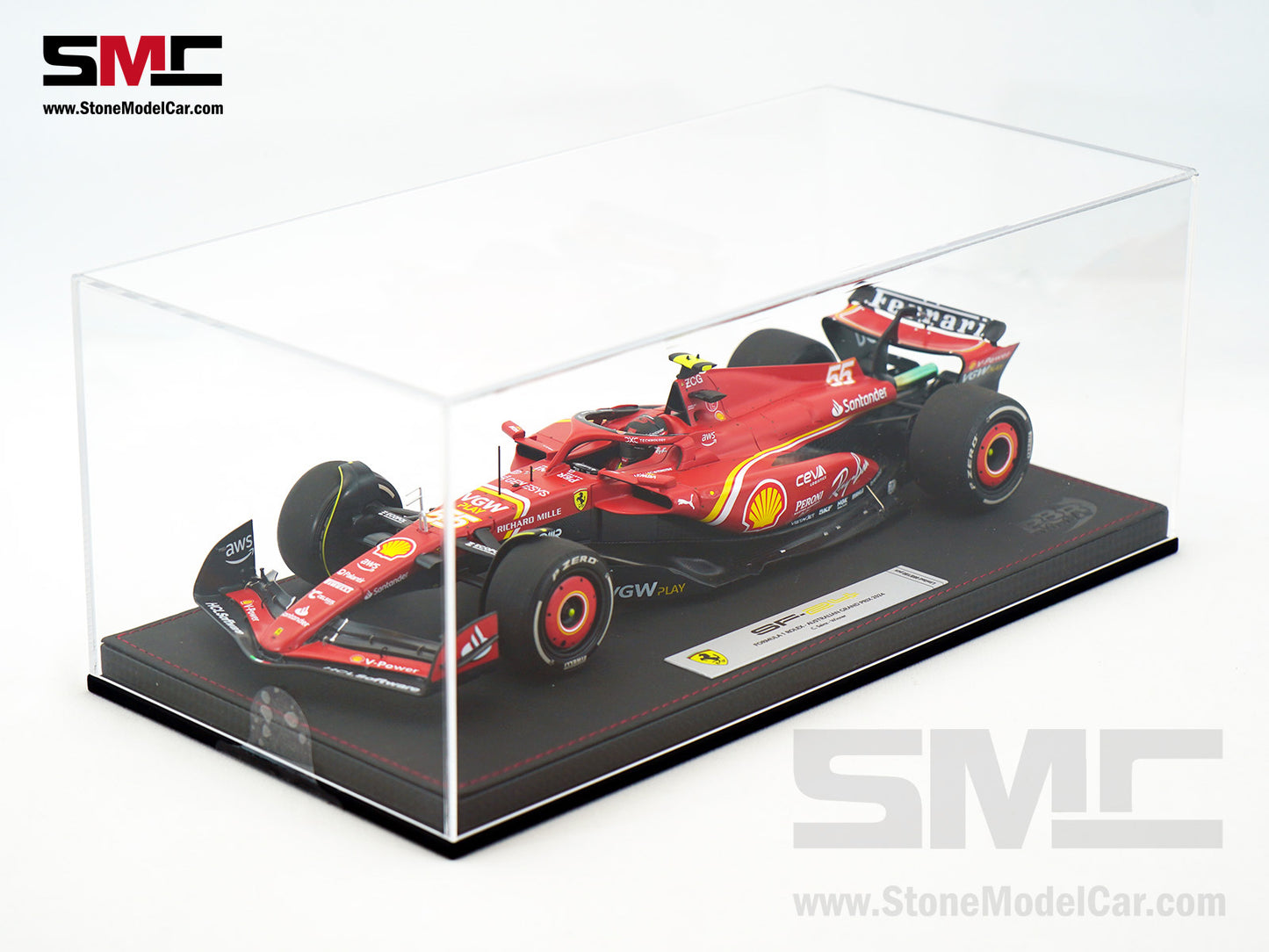 Ferrari F1 SF-24 #55 Carlos Sainz Australia GP Winner 2024 BBR 1:18 with Leather Base