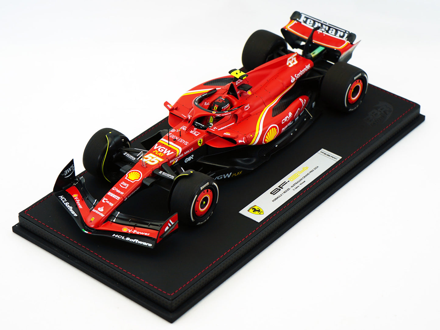 Ferrari F1 SF-24 #55 Carlos Sainz Australia GP Winner 2024 BBR 1:18 with Leather Base