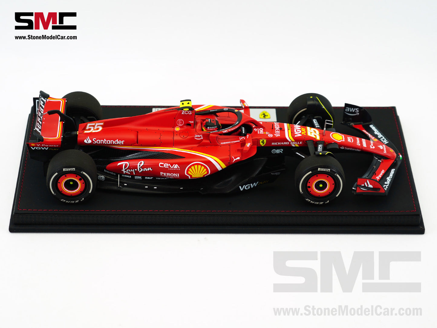 Ferrari F1 SF-24 #55 Carlos Sainz Australia GP Winner 2024 BBR 1:18 with Leather Base