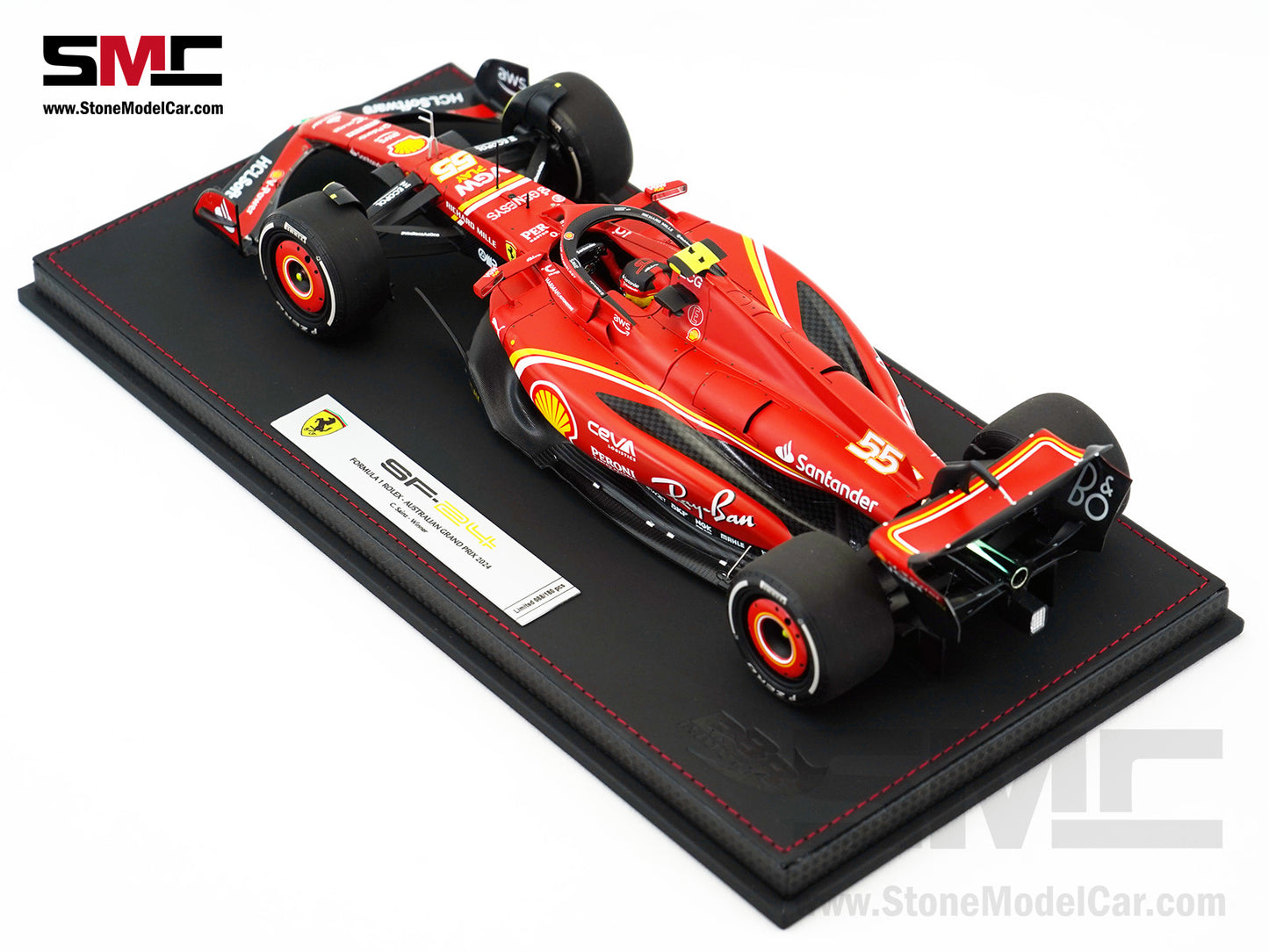 Ferrari F1 SF-24 #55 Carlos Sainz Australia GP Winner 2024 BBR 1:18 with Leather Base