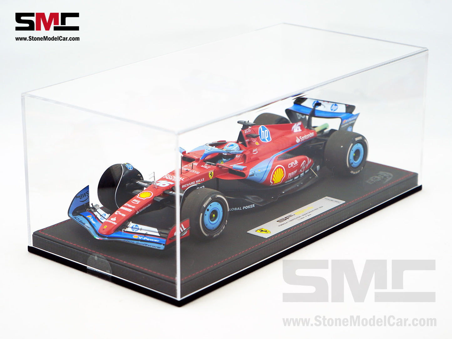 Ferrari F1 SF-24 #16 Charles Leclerc USA Miami GP 2024 BBR 1:18 with Leather Base