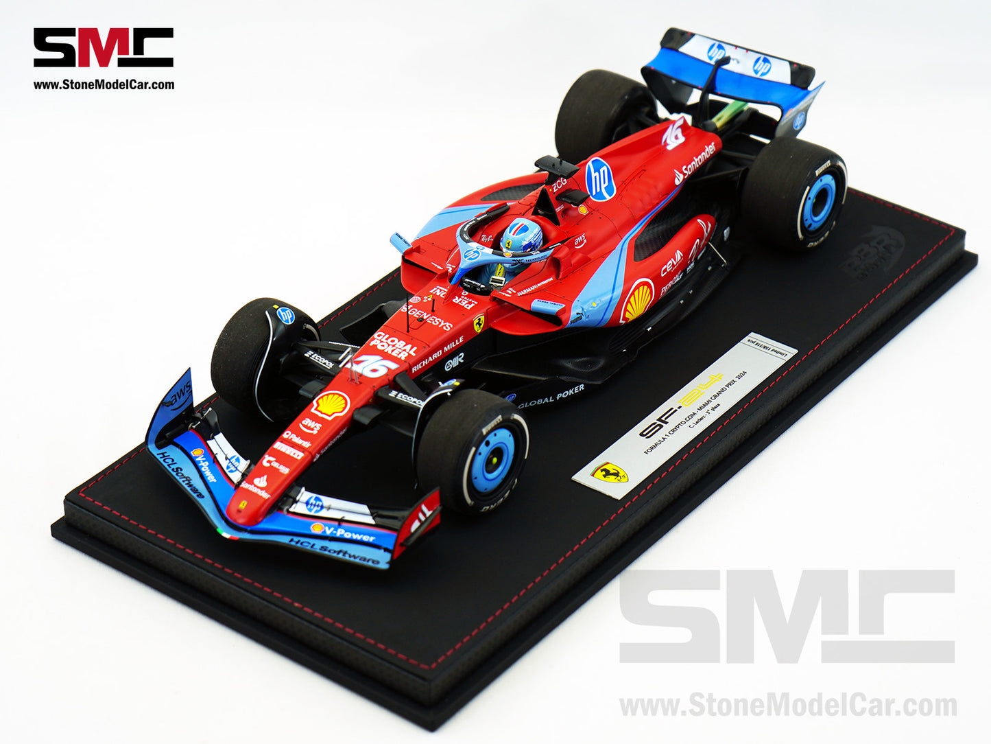 Ferrari F1 SF-24 #16 Charles Leclerc USA Miami GP 2024 BBR 1:18 with Leather Base