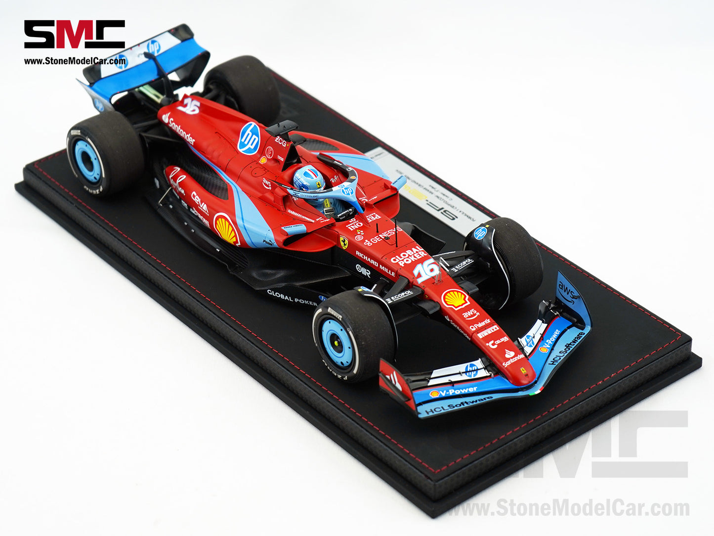 Ferrari F1 SF-24 #16 Charles Leclerc USA Miami GP 2024 BBR 1:18 with Leather Base