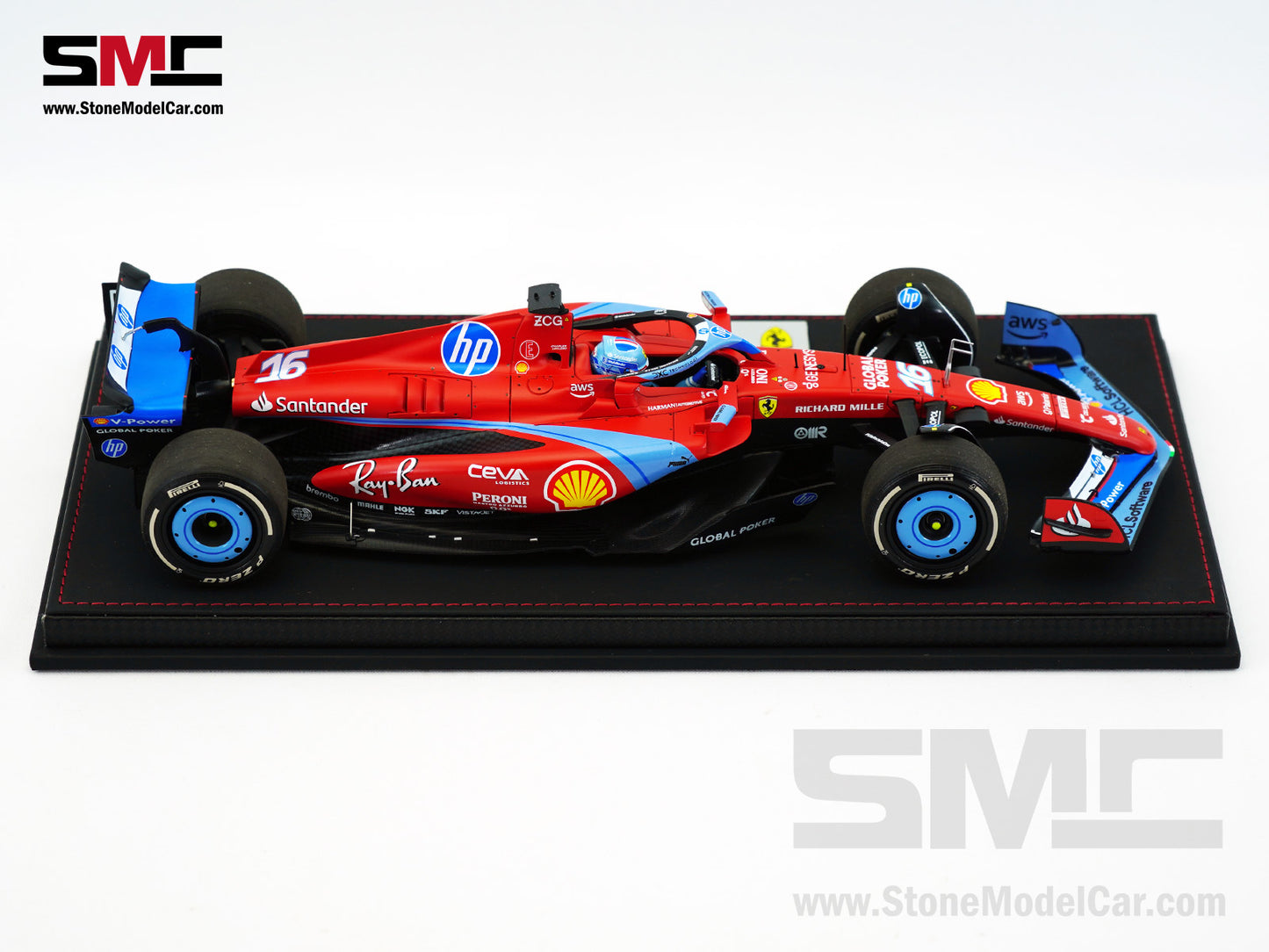 Ferrari F1 SF-24 #16 Charles Leclerc USA Miami GP 2024 BBR 1:18 with Leather Base