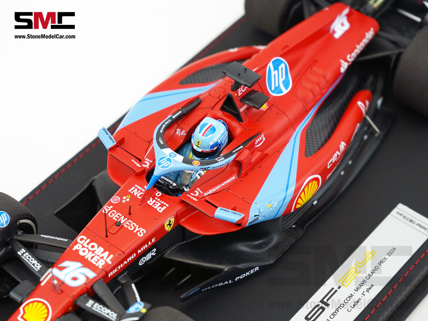 Ferrari F1 SF-24 #16 Charles Leclerc USA Miami GP 2024 BBR 1:18 with Leather Base