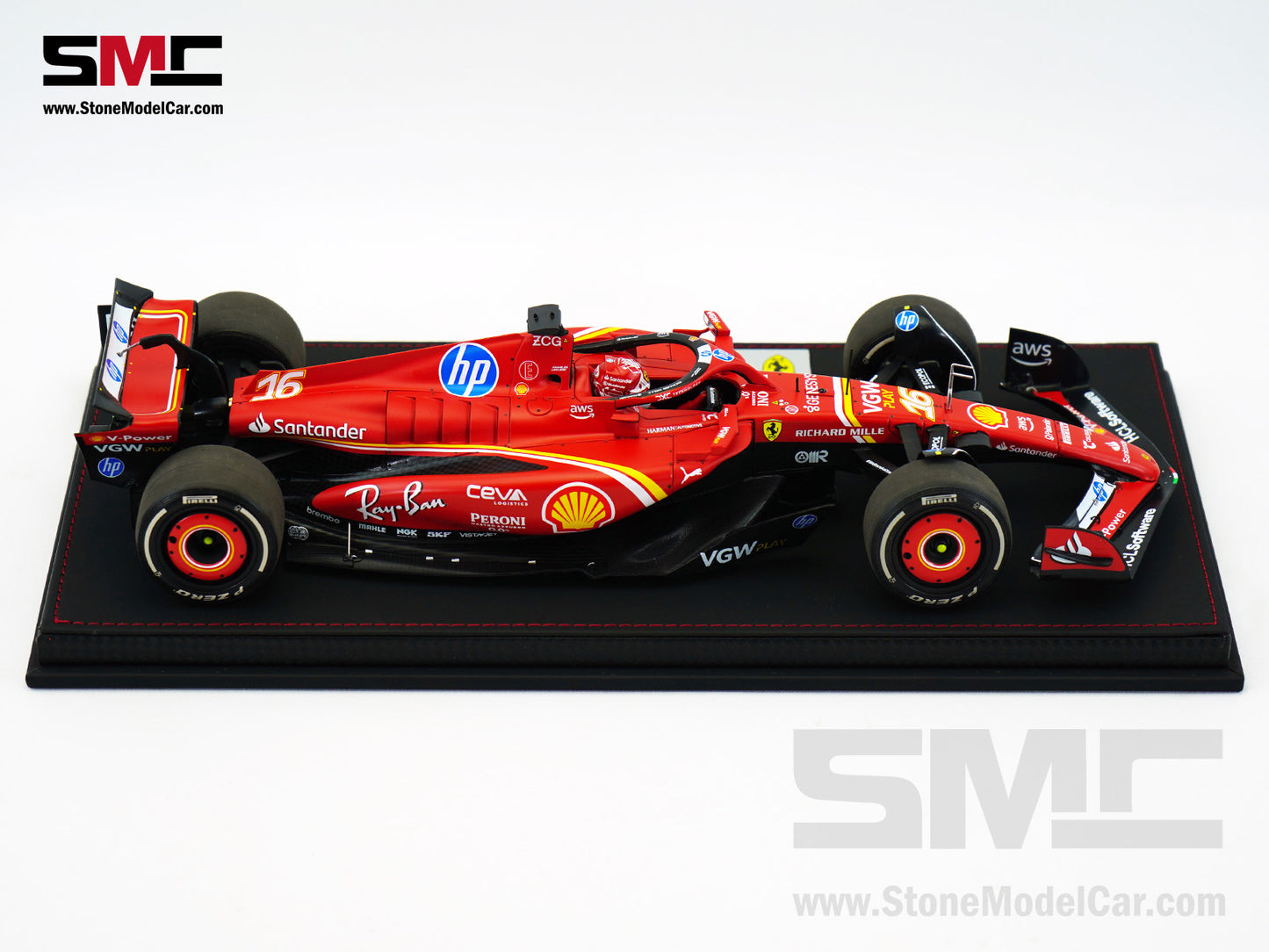 Ferrari F1 SF-24 #16 Charles Leclerc Winner Monaco GP 2024 BBR 1:18 with Leather Base