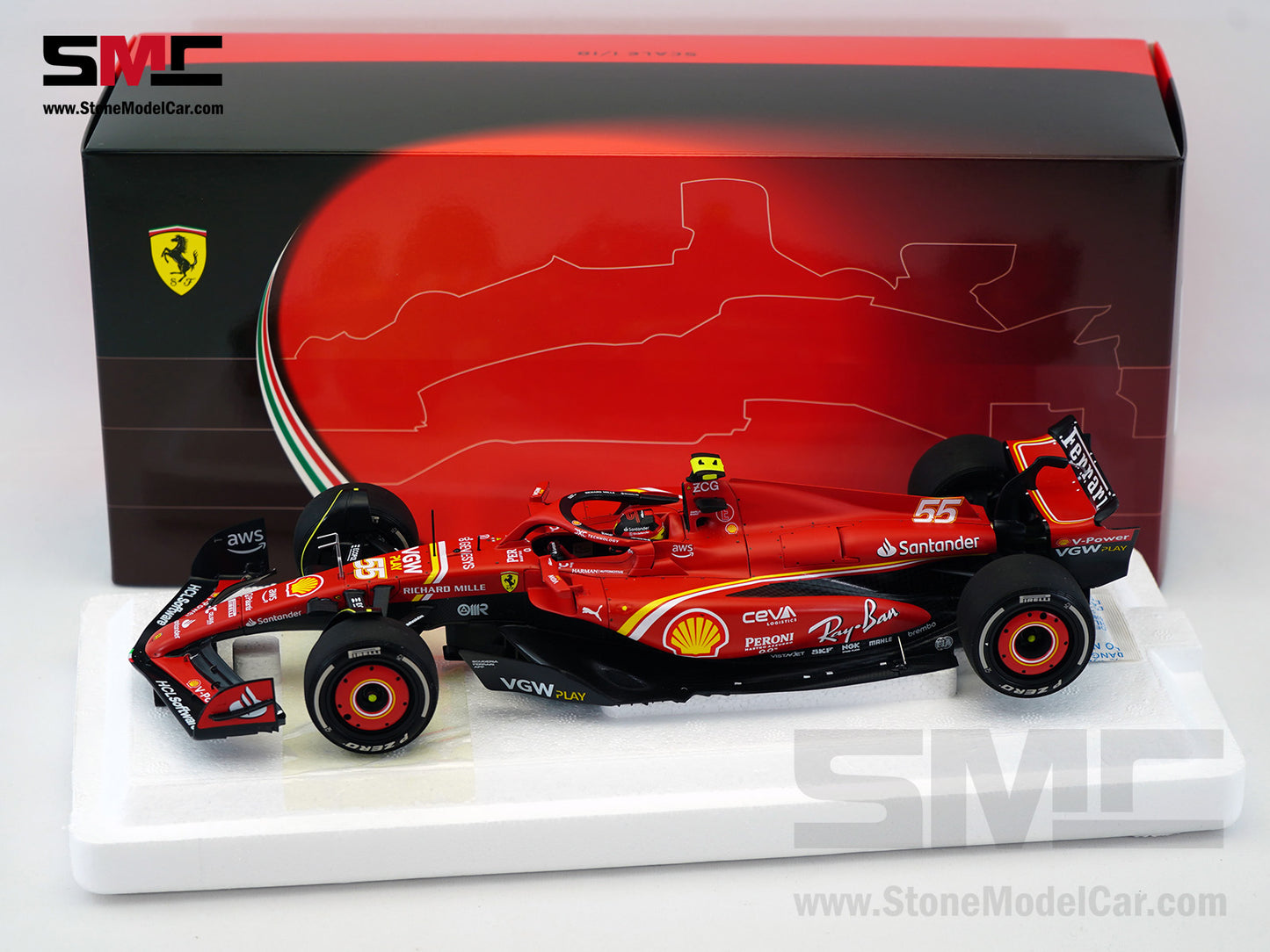 Ferrari F1 SF-24 #55 Carlos Sainz Australia GP Winner 2024 BBR 1:18 Polifoam Packaging