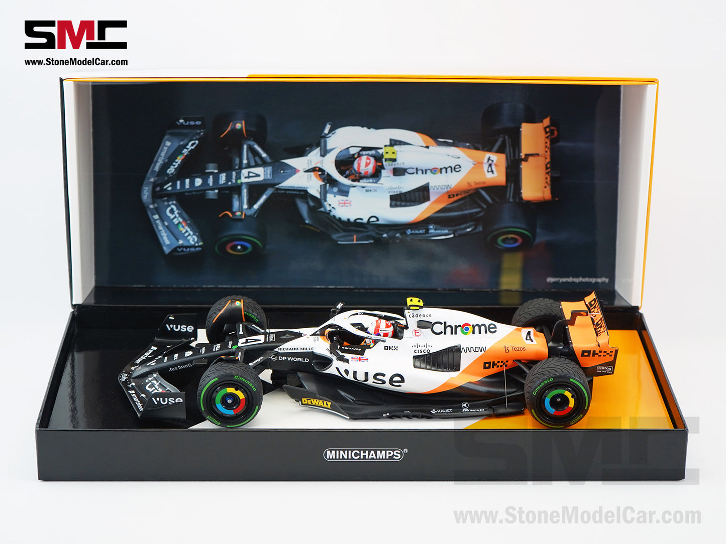 McLaren F1 MCL60 #4 Lando Norris 9th Monaco GP 2023 Special Livery 1:18 MINICHAMPS Gift Box