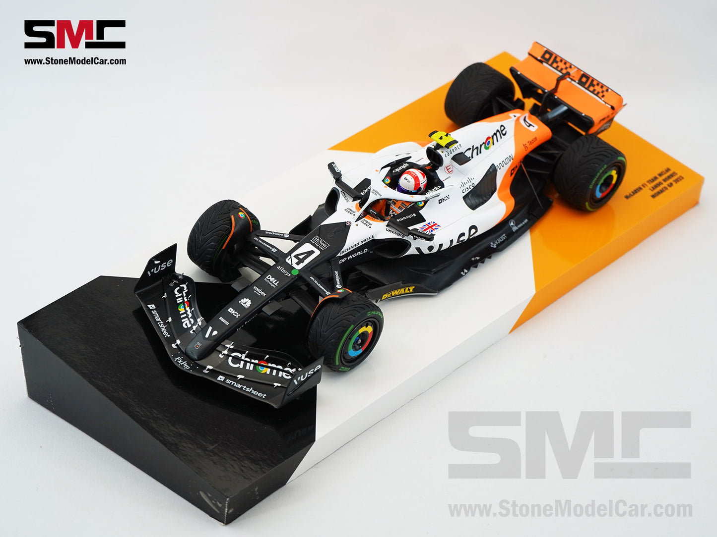 McLaren F1 MCL60 #4 Lando Norris 9th Monaco GP 2023 Special Livery 1:18 MINICHAMPS Gift Box