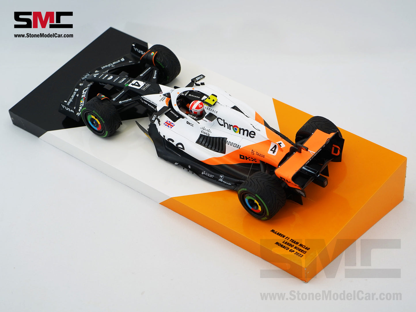 McLaren F1 MCL60 #4 Lando Norris 9th Monaco GP 2023 Special Livery 1:18 MINICHAMPS Gift Box