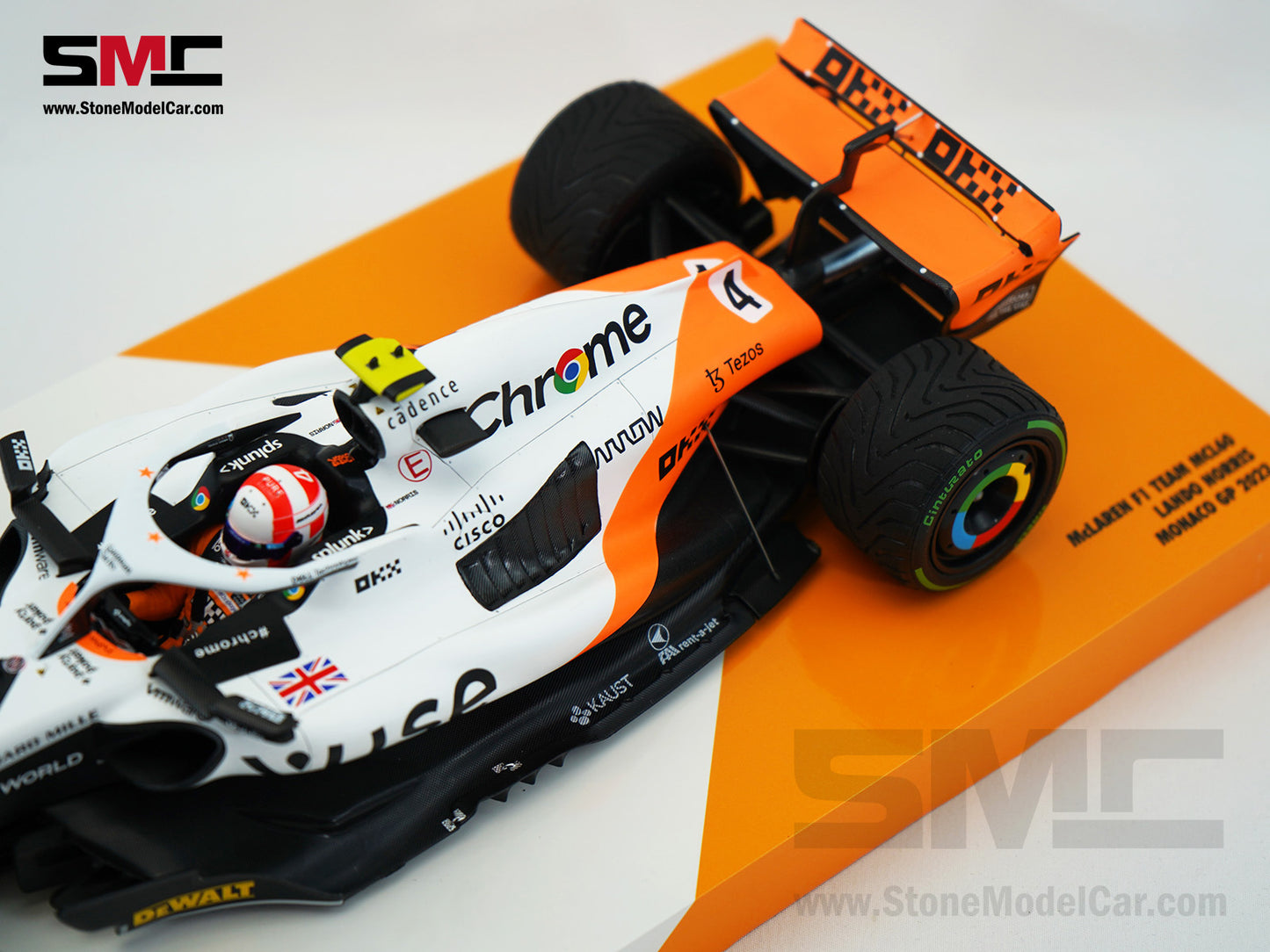 McLaren F1 MCL60 #4 Lando Norris 9th Monaco GP 2023 Special Livery 1:18 MINICHAMPS Gift Box