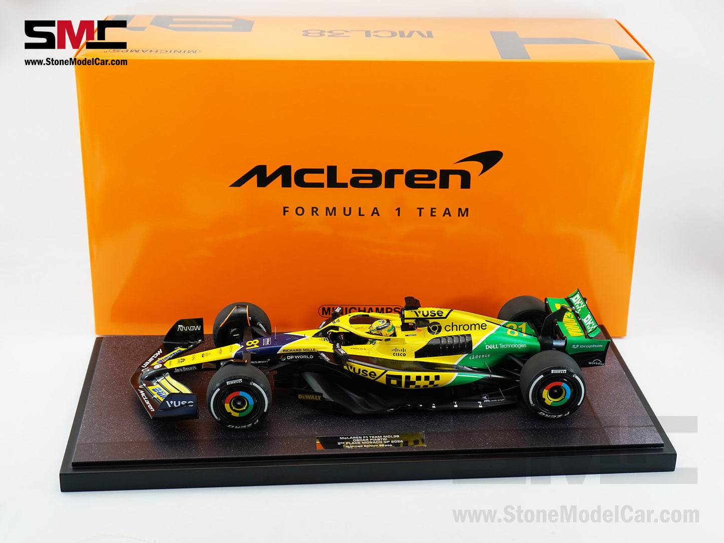 McLaren F1 MCL38 #81 Oscar Piastri 2nd Monaco GP 2024 Special Livery 1:12 MINICHAMPS