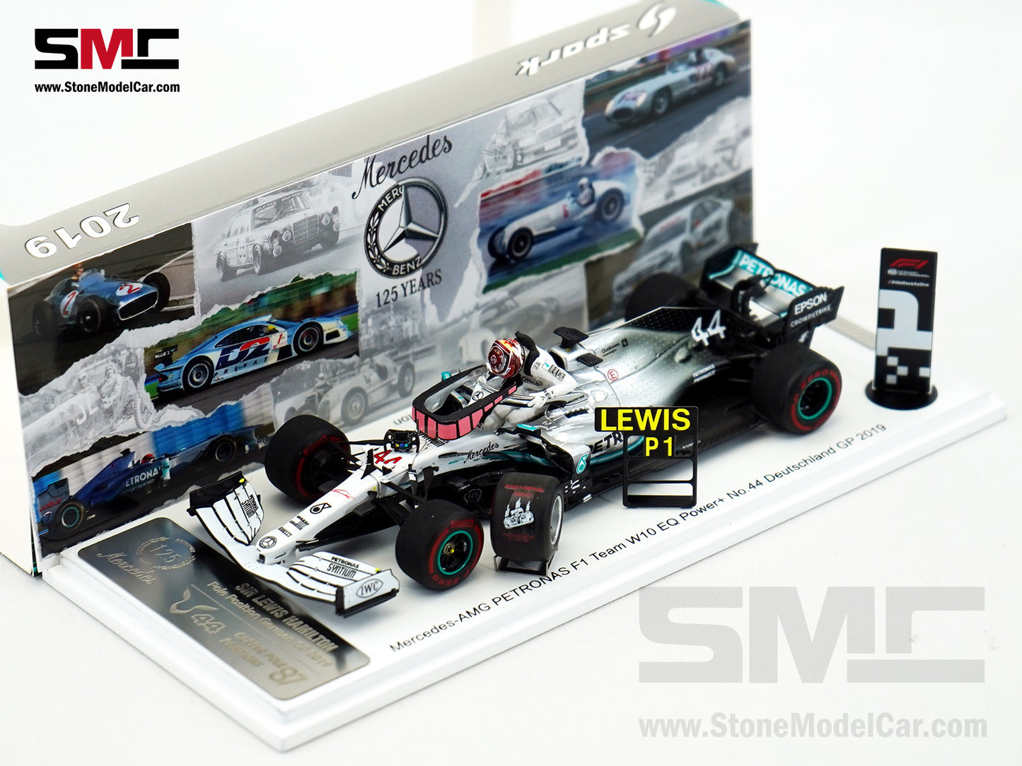 Mercedes F1 W10 #44 Lewis Hamilton German GP Pole Position 2019 6x World Champion 1:43 Spark