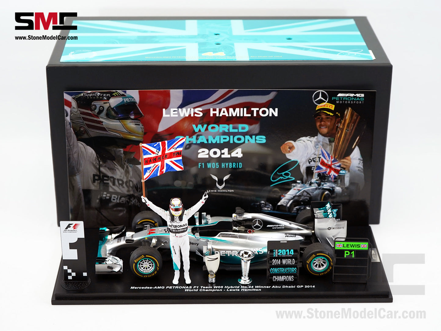 Mercedes F1 W05 #44 Lewis Hamilton Abu Dhabi GP 2014 2x World Champion 1:18 Spark with Figure