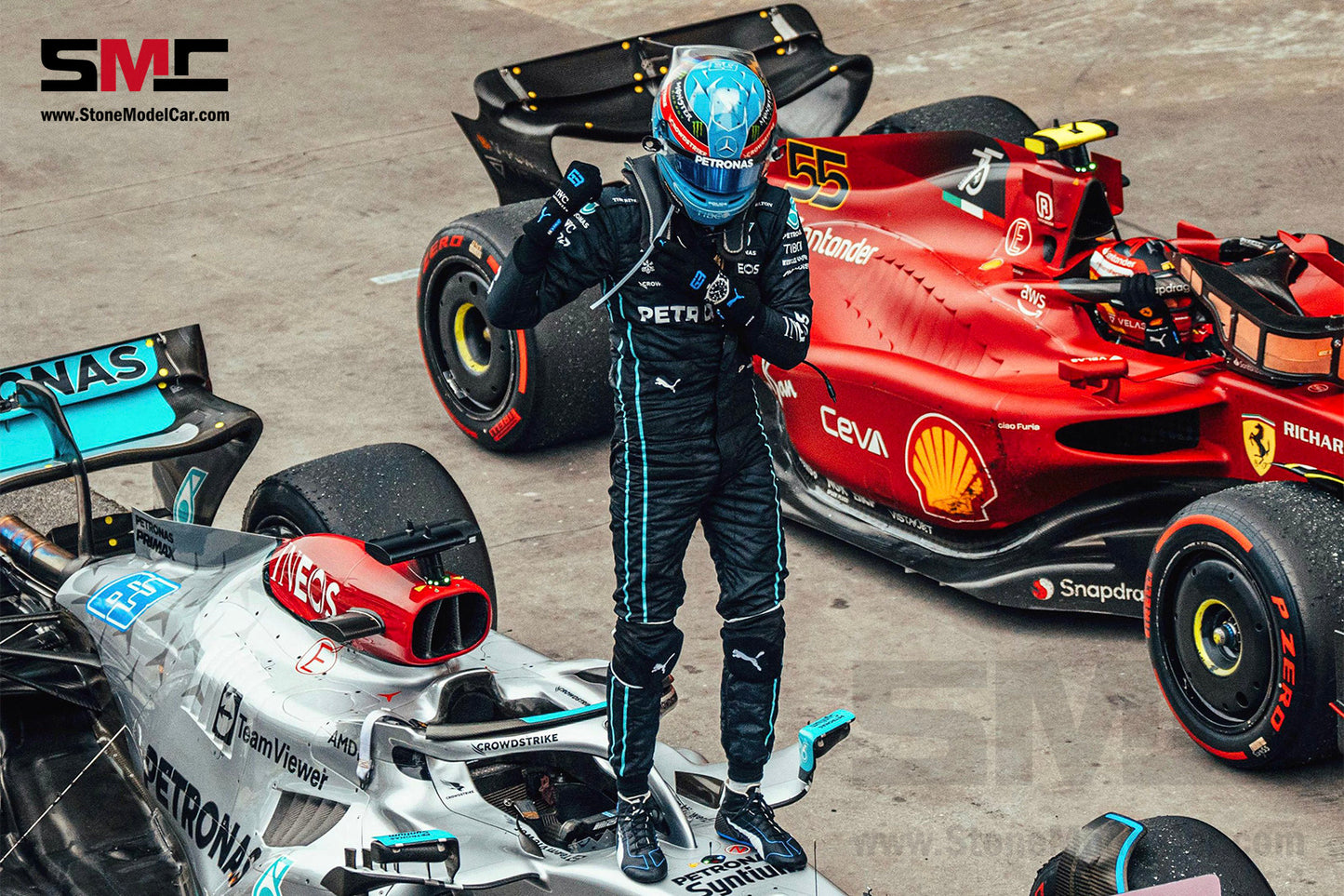 2022 F1 Mercedes W13 #63 George Russell Brazil GP 1st Win Spark 1:43 with Figure