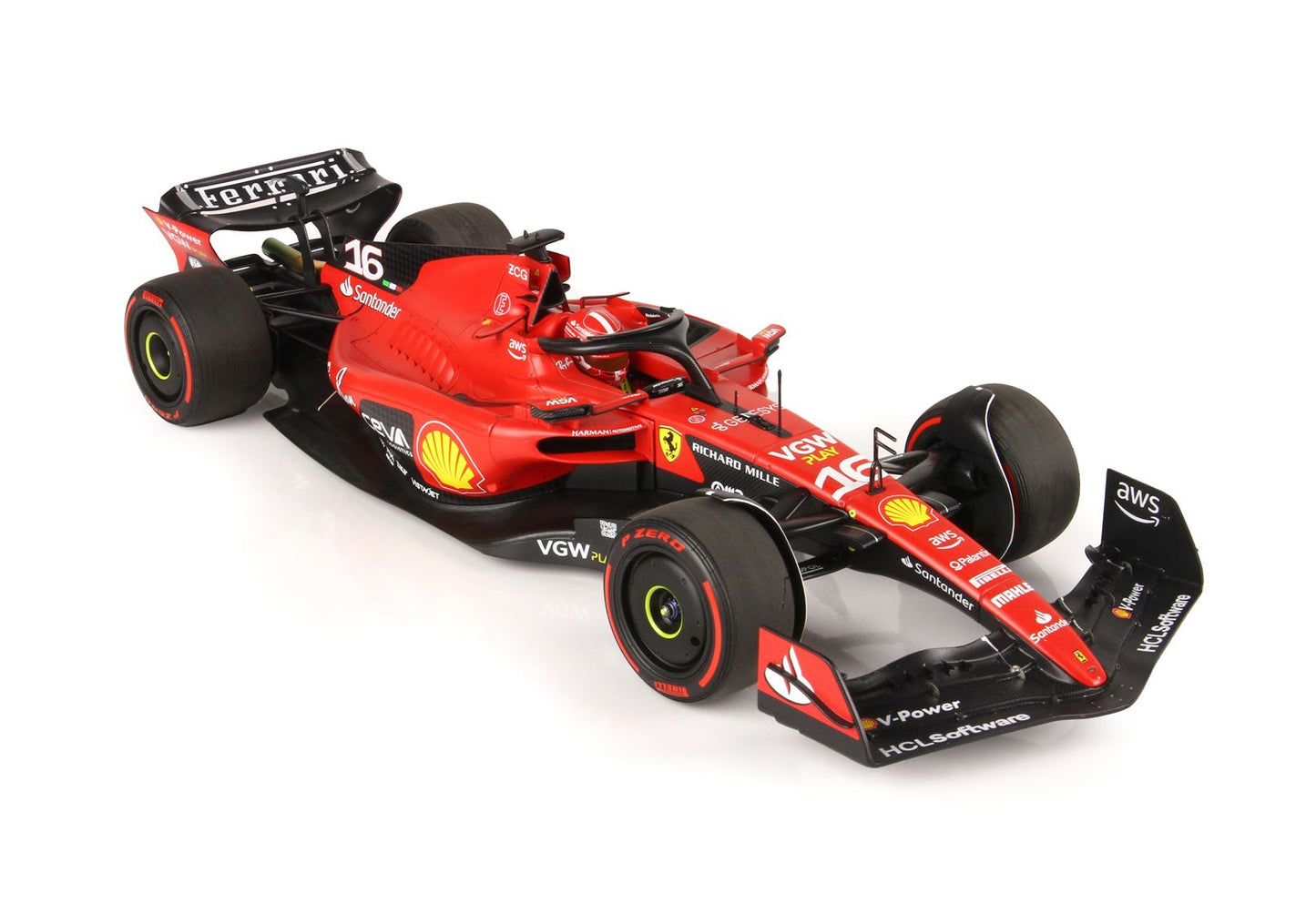 Ferrari F1 SF-23 #16 Charles Leclerc Bahrain GP 2023 BBR 1:18 with Leather Base