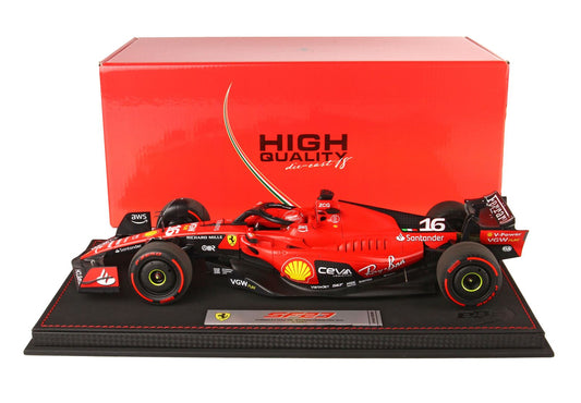 Ferrari F1 SF-23 #16 Charles Leclerc Bahrain GP 2023 BBR 1:18 with Leather Base