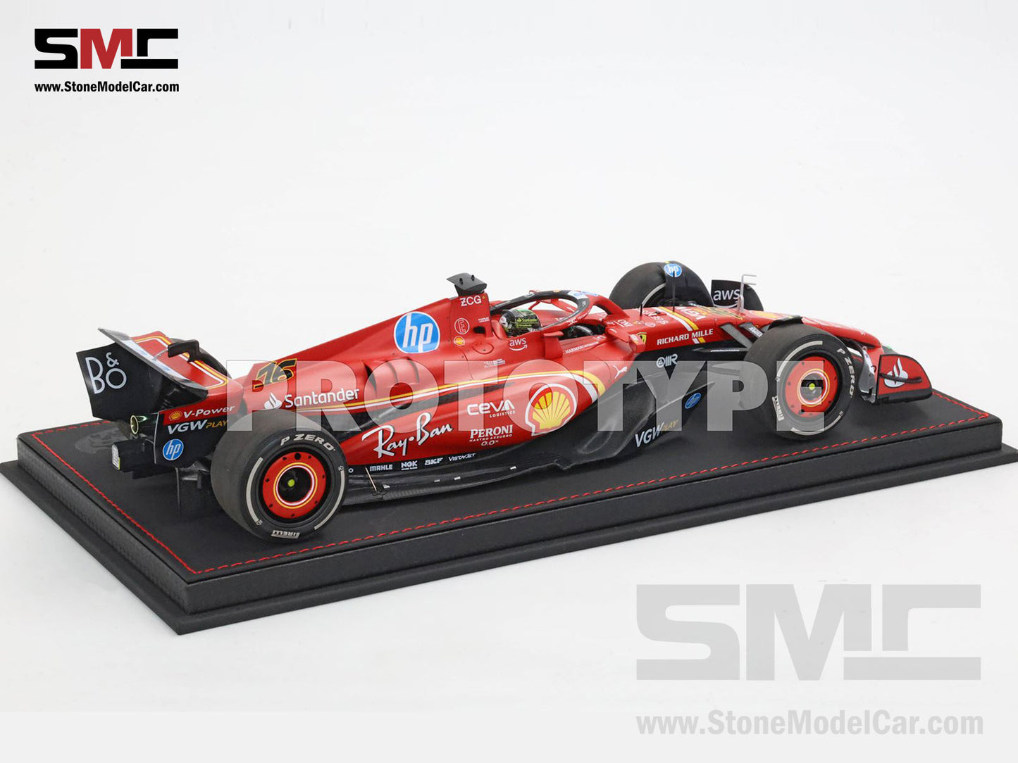 Ferrari F1 SF-24 #16 Charles Leclerc Winner Italy GP 2024 BBR 1:18 with Leather Base
