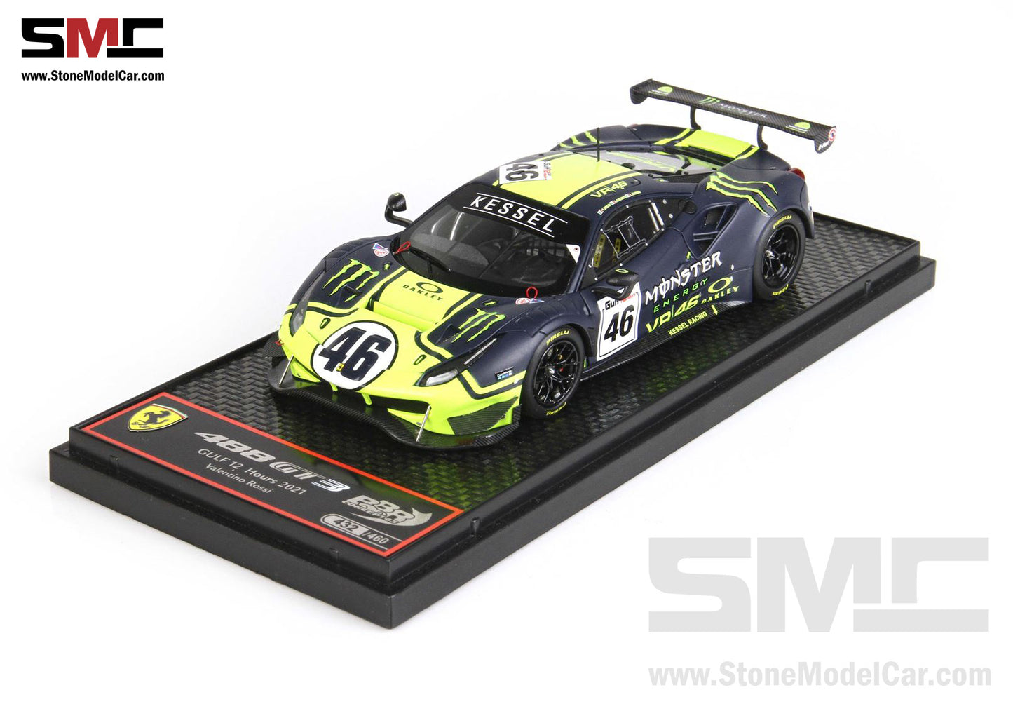 BBR 1:43 Ferrari 488 GT3 Team Kessel #46 Valentino Rossi 12H of Gulf 2021 LE 460