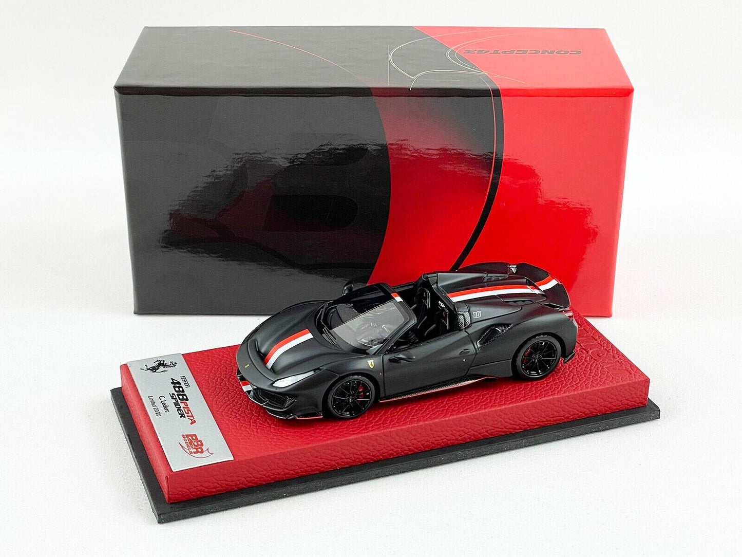 BBR 1:43 Premium Ferrari 488 Pista Spider F1 #16 Charles Leclerc 2018 Matt Black