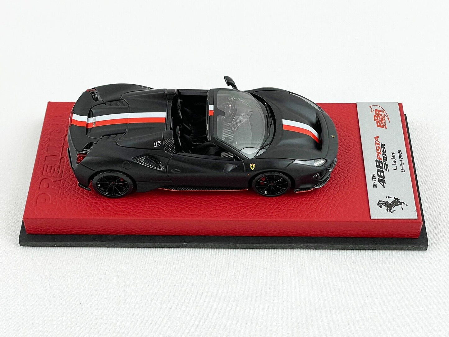 BBR 1:43 Premium Ferrari 488 Pista Spider F1 #16 Charles Leclerc 2018 Matt Black