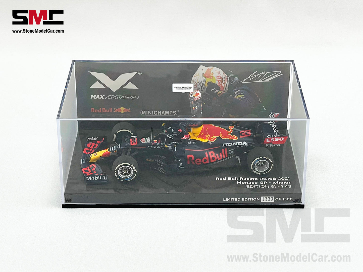 2021 F1 World Champion #33 Max Verstappen Red Bull RB16B Monaco GP 1:43 MINICHAMPS with Figure